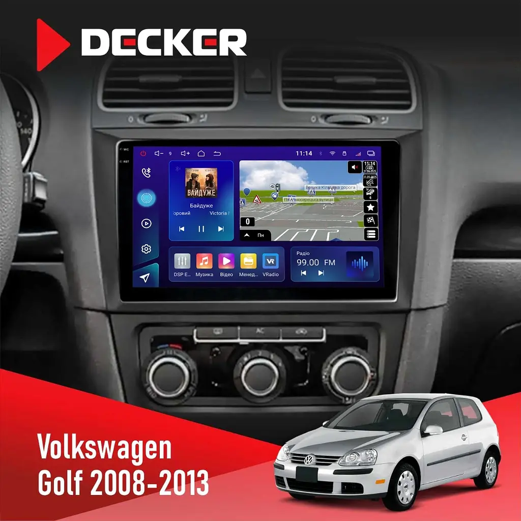 Штатна магнітола Volkswagen Golf 2008-2013 Decker D9-009 4x64, DSP, 4G, 2k Decker (НФ-00009111)