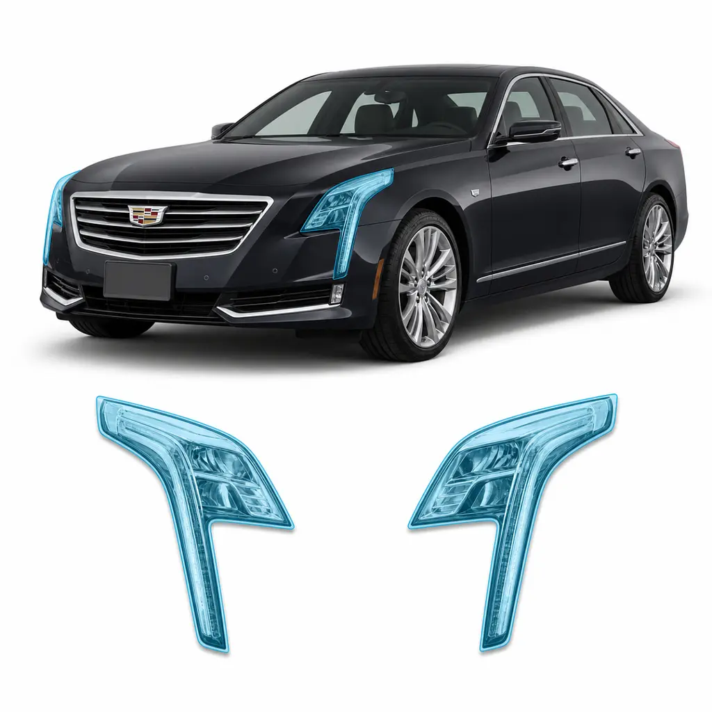 Антигравійна захисна бронеплівка за лекалами для Cadillac CT6 I 2016-2018 - оптика (фари та ПТФ)
