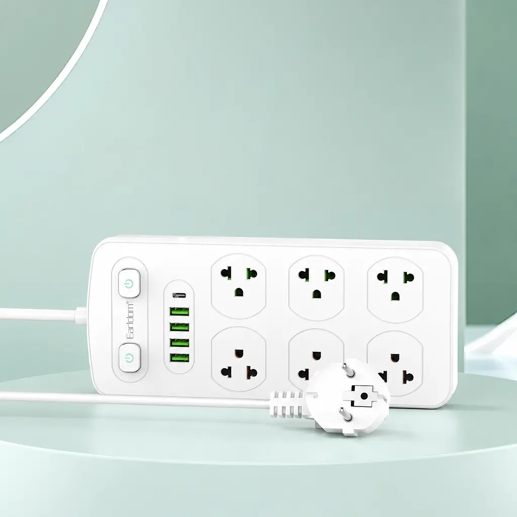 Мережевий фільтр Earldom ES-SC09 3000W 11-в-1 з 6 розетками, 4 USB-A та USB-C, білий - фото 3