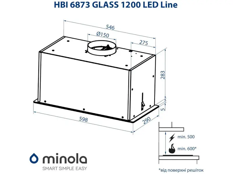 Витяжка вбудована Minola HBI 6873 BL GLASS 1200 LED LINE - фото 9