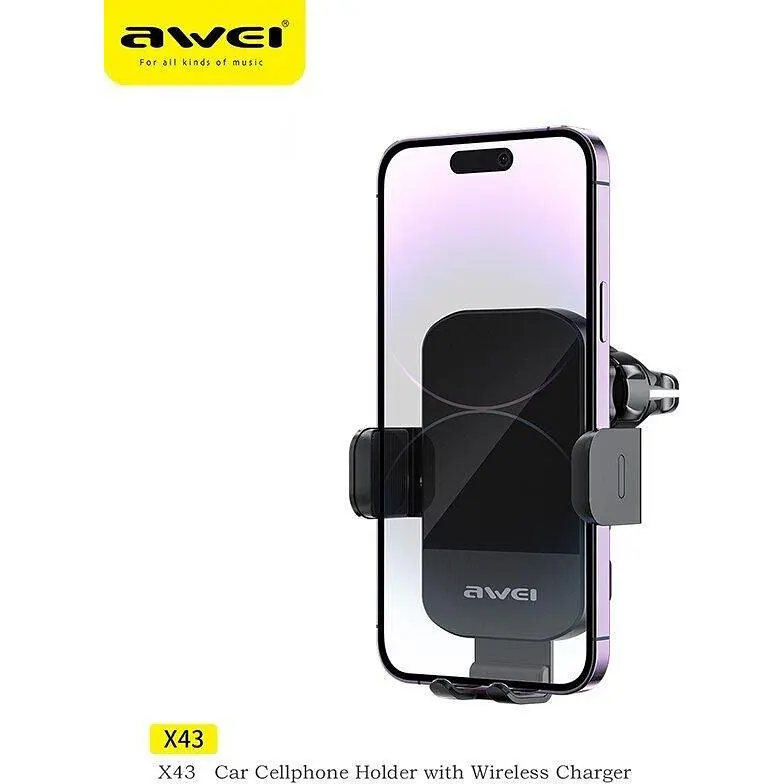Держатель Awei X43 15W Car Holder Wireless Charger Black - фото 2