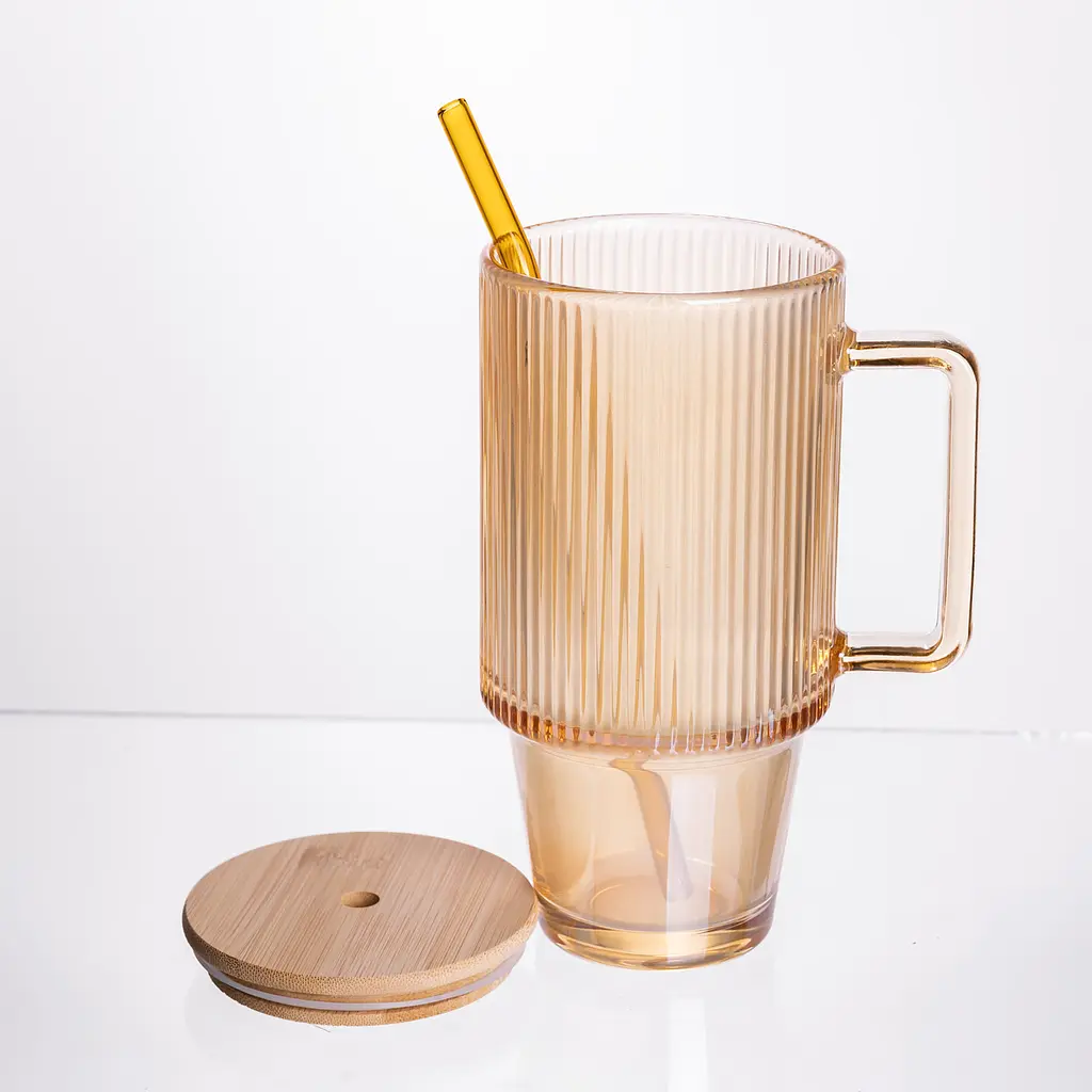 Кружка стеклянная с крышкой и трубочкой 750 мл Коричневый Yiwu HP-19-50R - фото 3