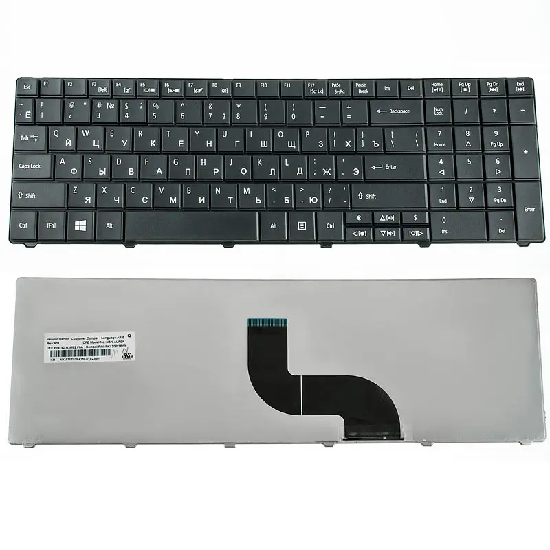 Клавіатура для ноутбука ACER (AS: E1-521, E1-531, E1-571, TM: 5335, 5542, 5735, 5740, 5744, 7740, 8571, 8572) rus, black (оригінал) - фото 2