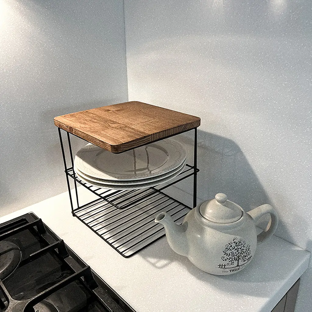 Підставка під тарілки Nice & Cozy Garret металева з дерев'яною основою чорна - фото 4