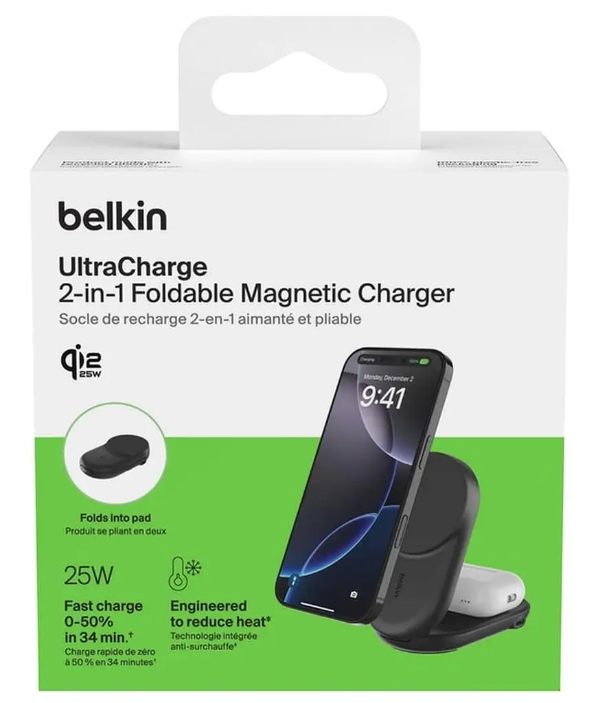 Зарядний пристрій Belkin UltraCharge 2-in-1 Foldable Magnetic Charging 25Вт, чорний (WIZ039KQBK) - фото 3