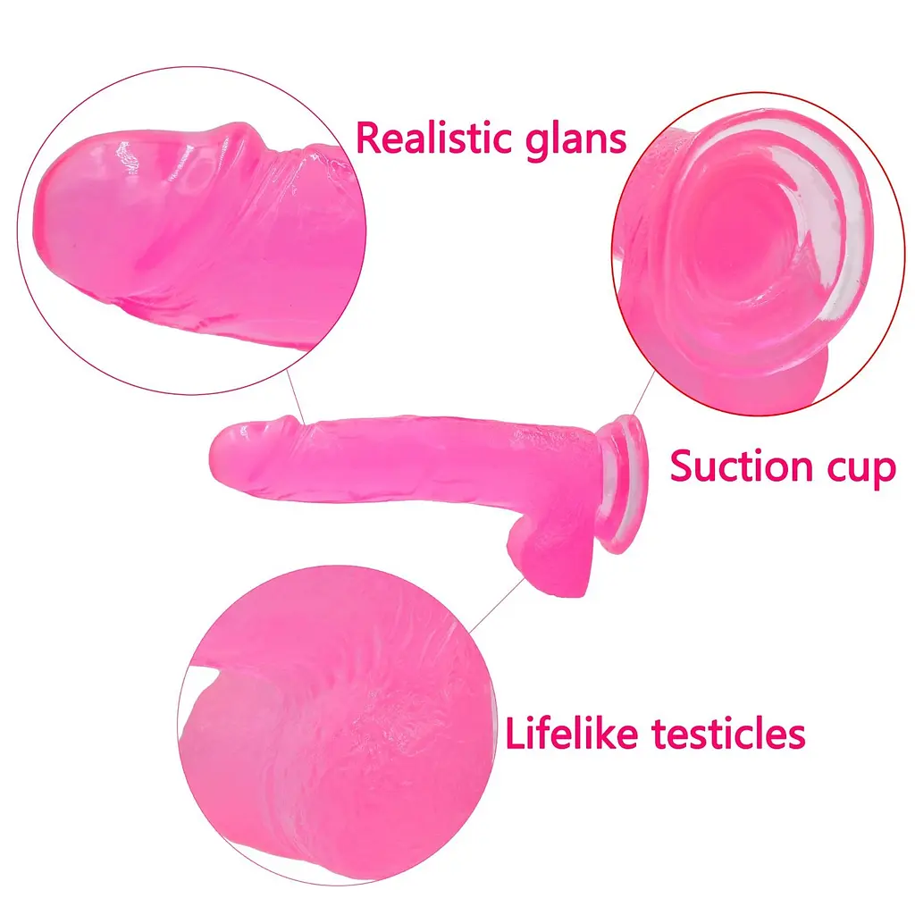Фалоімітатор з мошонкою Jelly Studs Crystal Dildo рожевий 20см - фото 6