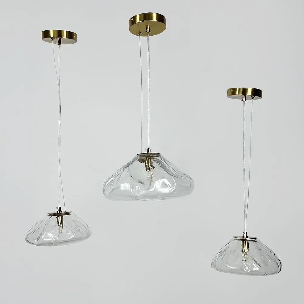 Скляний прозорий підвіс з легкими вигинами у латунному корпусі Ø 30 см | Line F | Арт. MJ82-300 AB+CL - фото 5