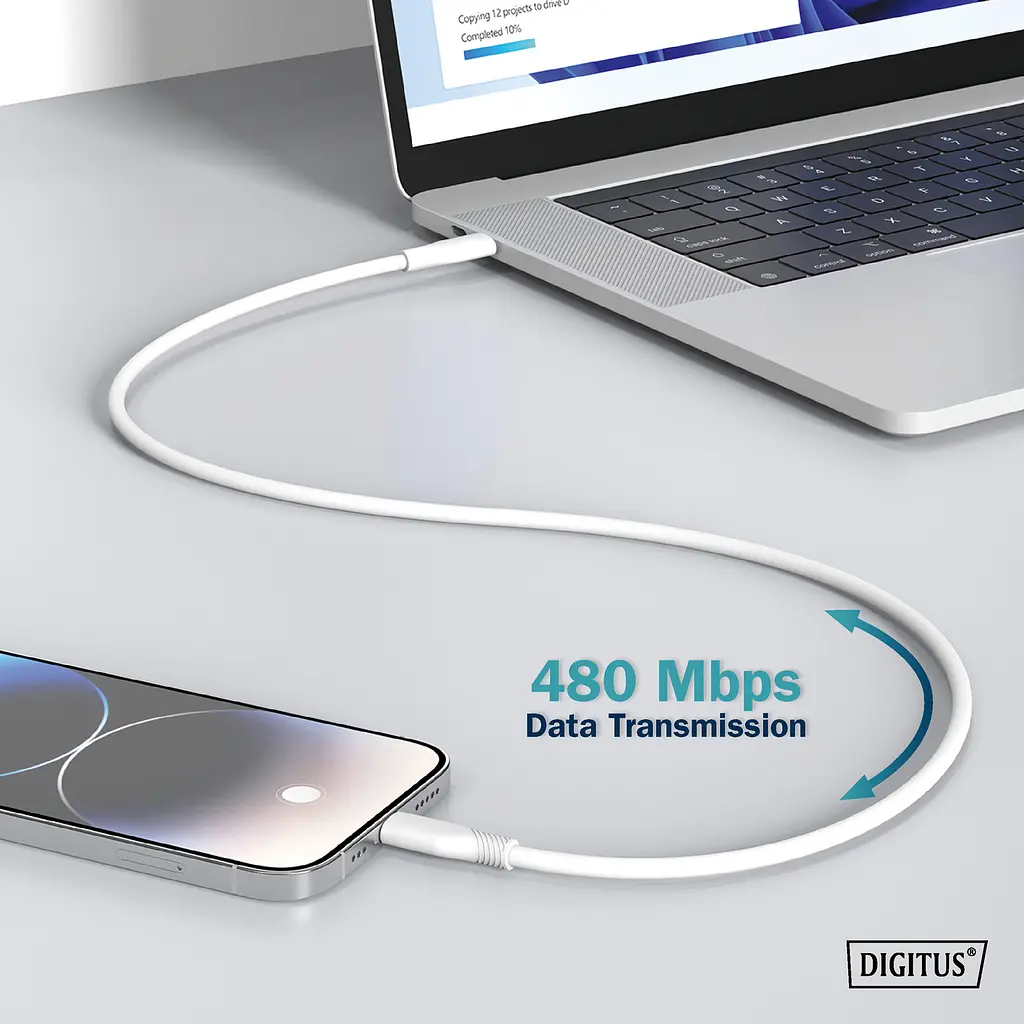 Кабель Digitus USB-A > Lightning зарядки/синхронизации, USB 2.0, 12W, силиконовый, 2м, белый teh0013661 - фото 7