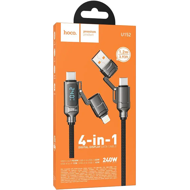 Дата кабель Hoco U152 Fortune 4in1 Type-C to Lightning/Type-C to USB 240W (1.2m) Black - фото 2