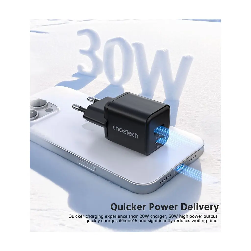 Зарядное устройство для Choetech 1xUSB-C PD30W PPS + 1xUSB QC3.0 (PD5012-EU-BK) - фото 6