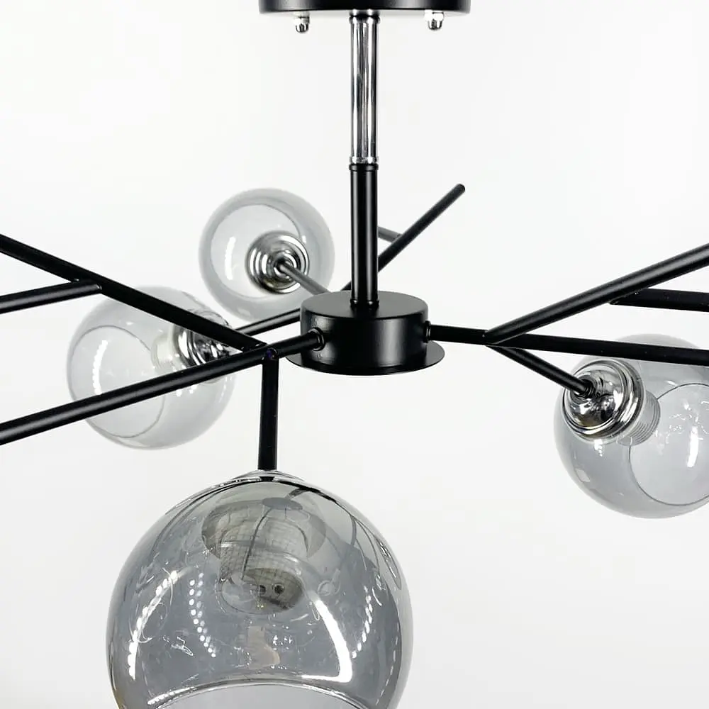 Люстра на 6 графитовых плафонов в черном корпусе Ø 60 см Ст. 088N/6 BK+CH+GR | Line F - фото 2