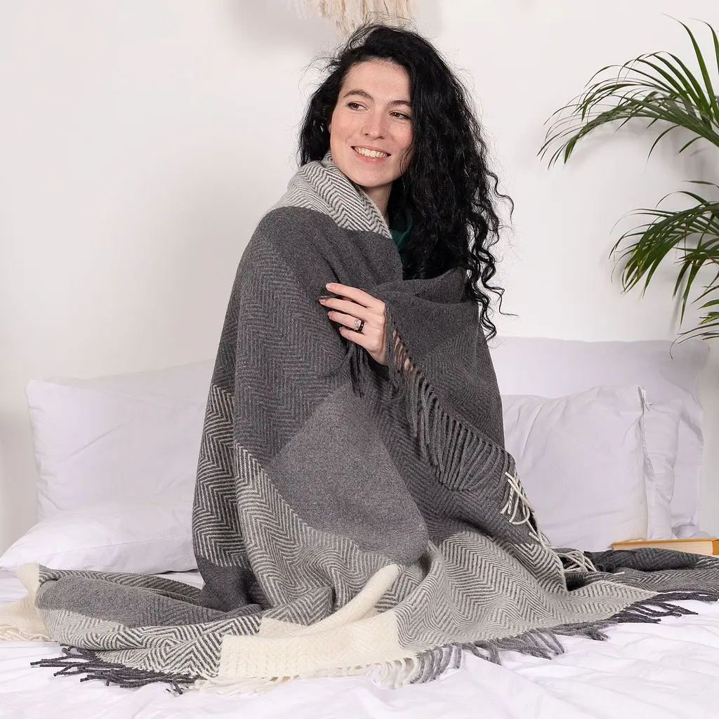 Плед Love You меринос клітинка 140х200 см сірий (4502) - фото 4