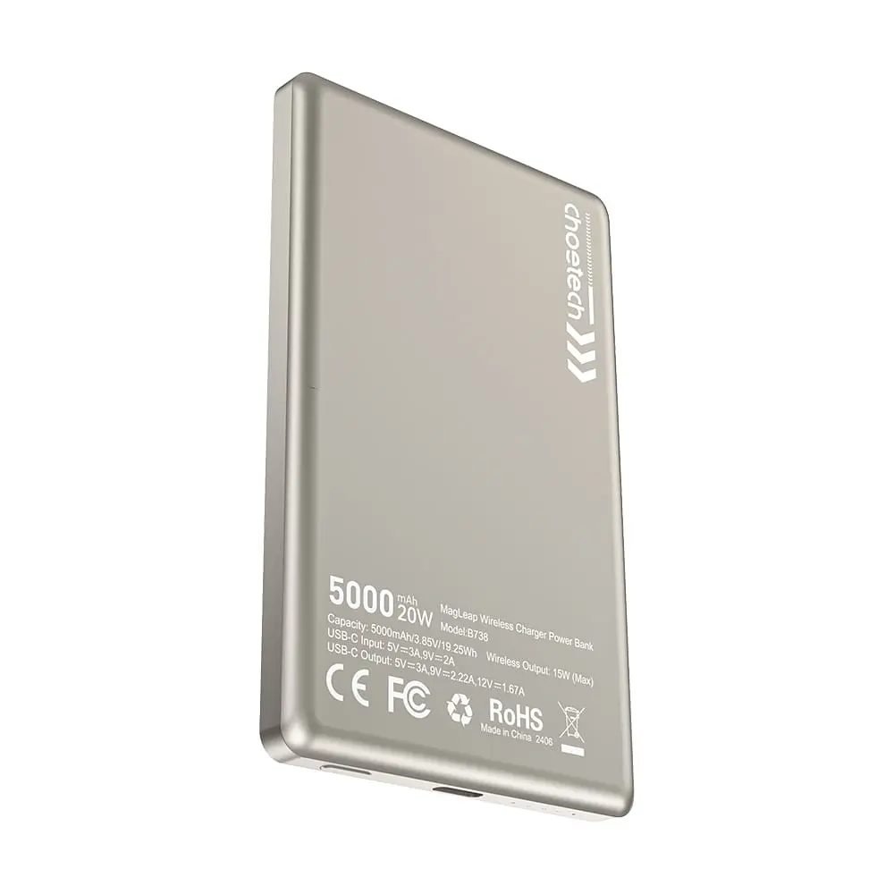 Повербанк 5000mAh Choetech B738 White QC3.0 PD3.0 бездротова магнітна зарядка (43-00160) - фото 4