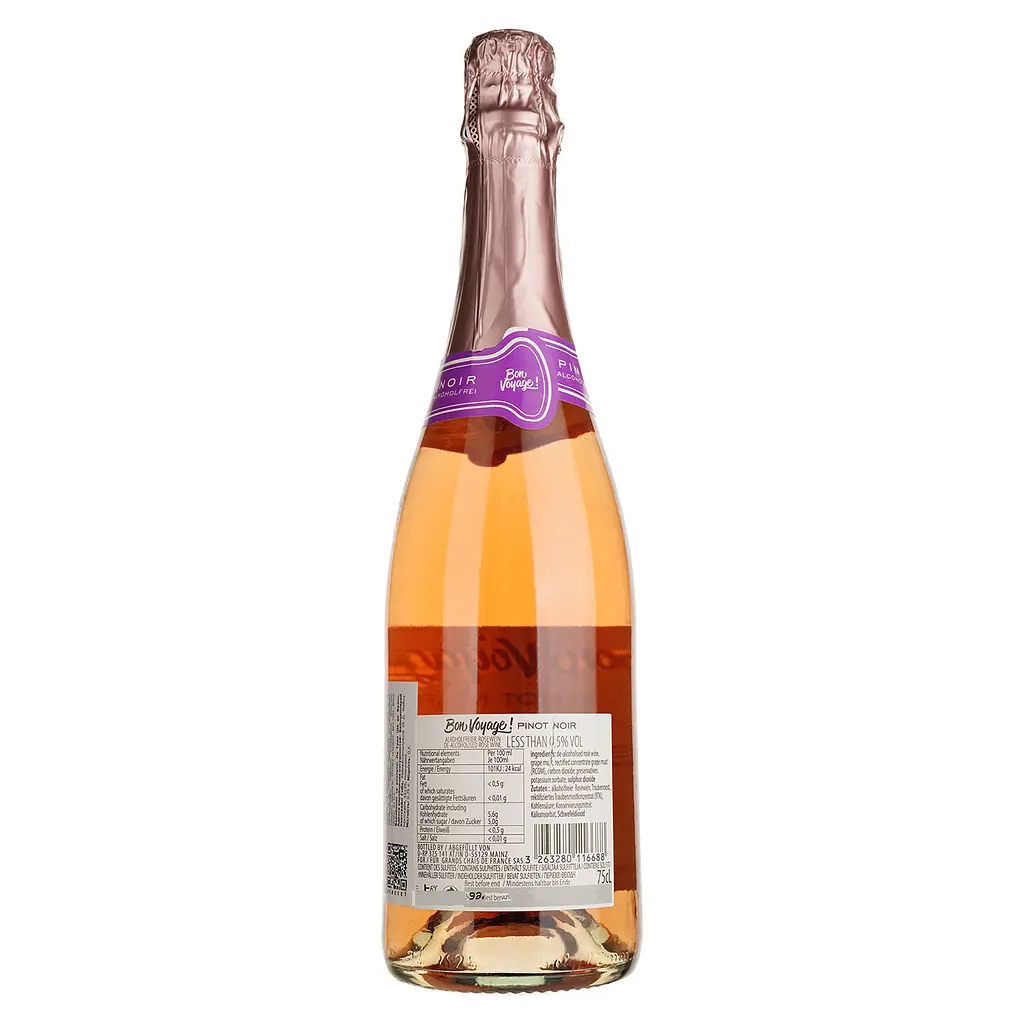 Вино игристое Bon Voyage Pinot Noir Alcohol Free Sparkling Rose, розовое, полусухое, 0,5%, 0,75 л - фото 2