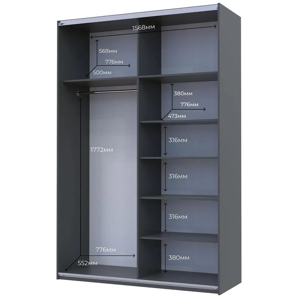 Шафа-купе Doros G-Caiser 2 дзеркала/3 частини 160х60х240 см Графітовий (42005021) - фото 4