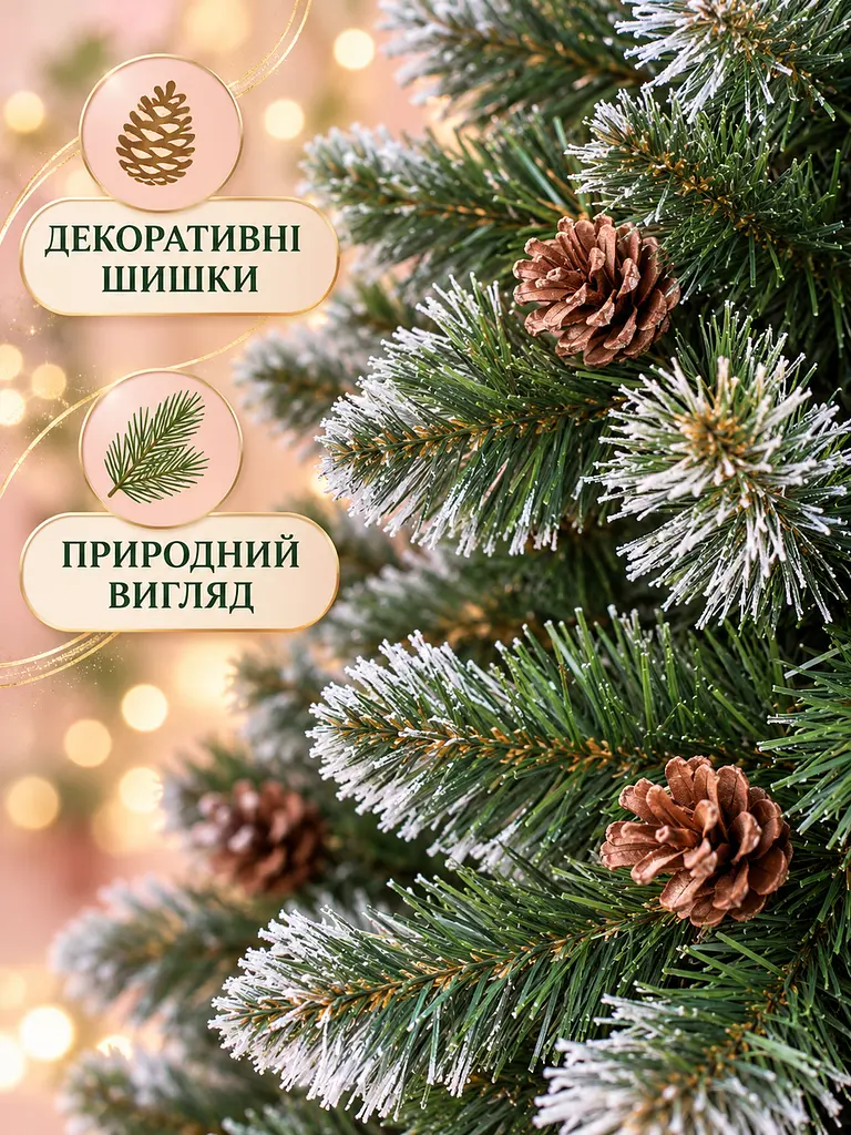 Сертифікована ялинка штучна пухнаста із снігом та шишками YaLINKA Е15 150 см із високоякісного нешкідливого вогнетривкого - фото 6