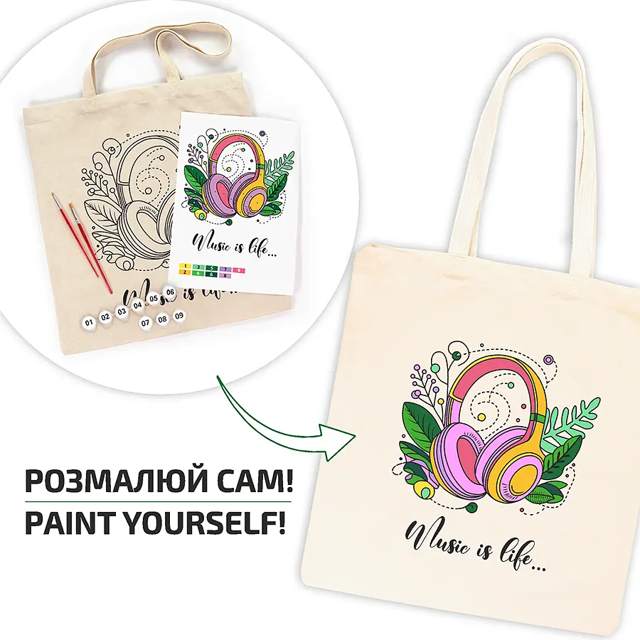 Екосумка-розмальовка, Music is Life , бавовна 220 г/м2, 38х42см, ROSA Talent - фото 2