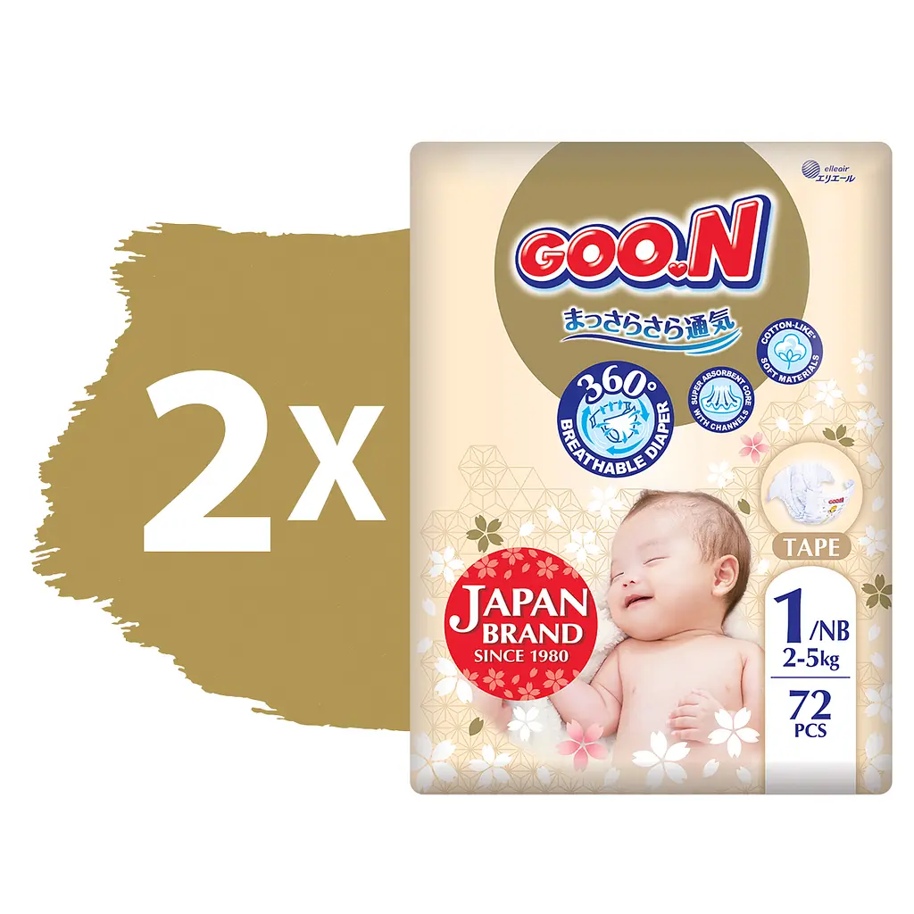 Набор подгузники на липучках Goo.N Premium Soft размер 1(NB) до 5 кг доу-пак 144 шт. - фото 2