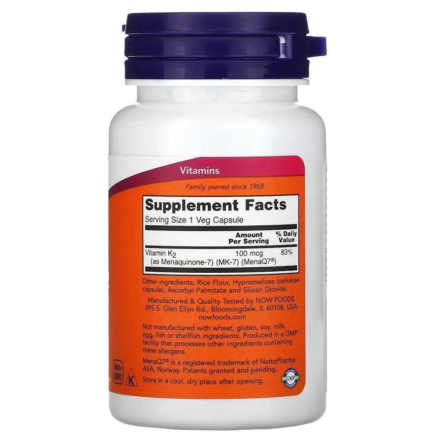 Вітаміни та мінерали NOW Vitamin K2 (MK7) 100 mcg, 60 вегакапсул - фото 2