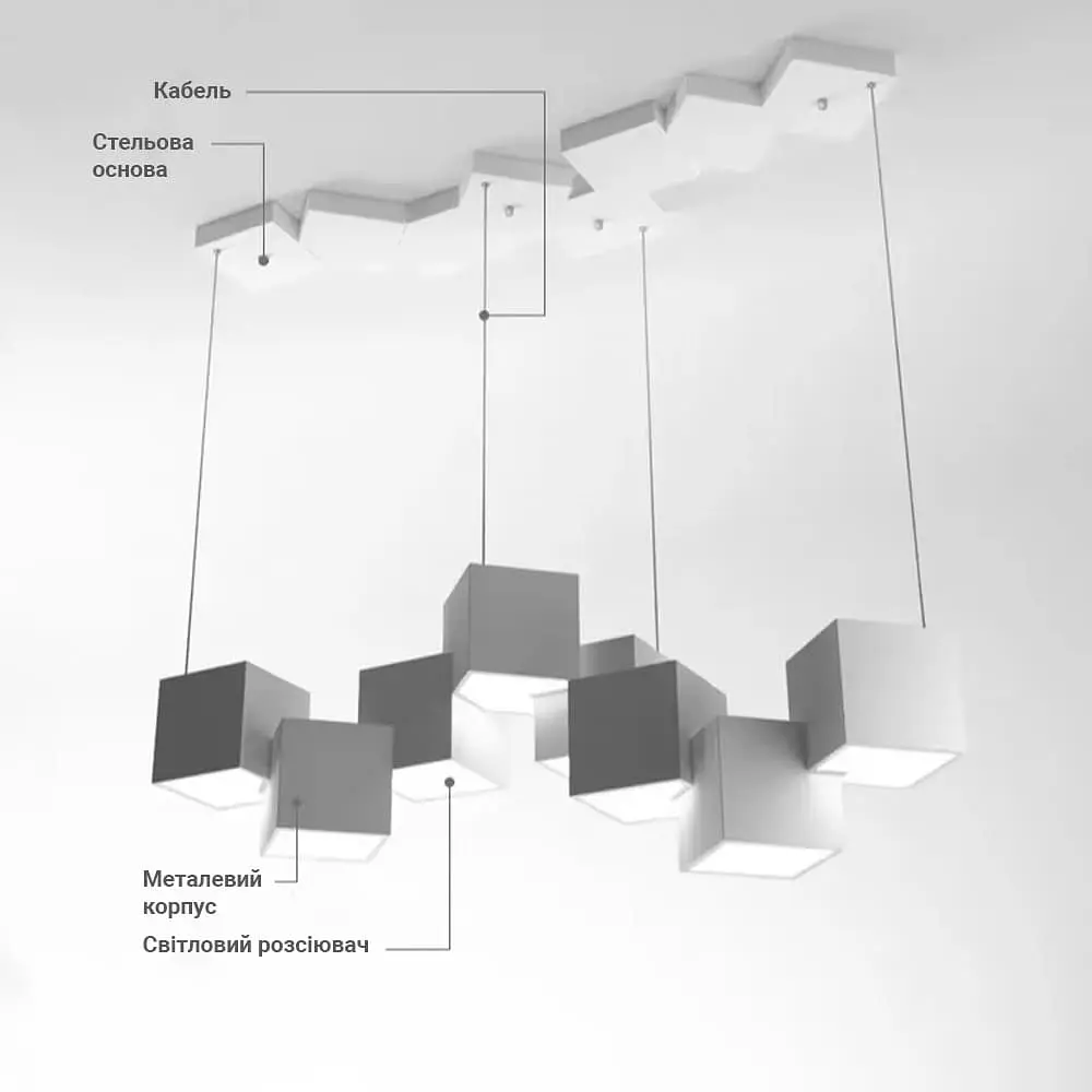 Современная геометрическая люстра CUBE в белом корпусе Ст. 988/8 WT | Line F - фото 4