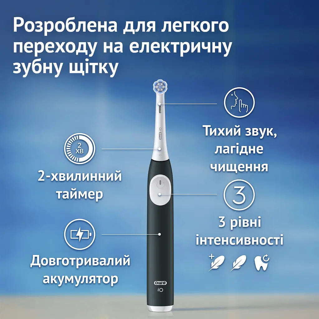 Набір: електрична зубна щітка Oral-B iO 2 чорно-зелена + змінні насадки до електричної зубної щітки Oral-B iO Gentle Care ніжний догляд 4 шт. - фото 3