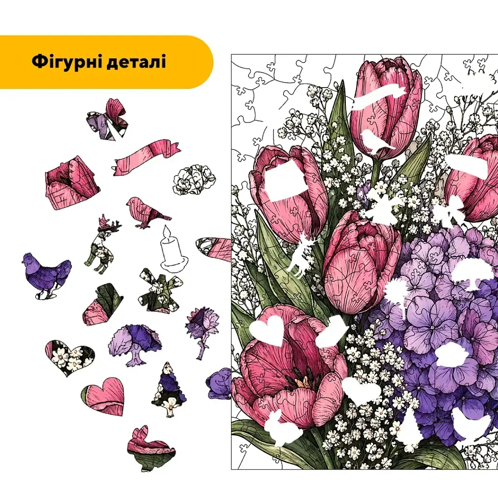 Дерев'яний фігурний пазл puzzlean Ніжність у цвіті, А4, Дерев'яна коробка 100 елементів - фото 3