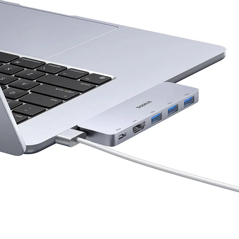 USB-хаб Baseus UltraJoy Series 5-Port HUB Space Grey (USB-C*2 to USB-C 40Gbps*1+HDMI 4K@30Hz*1+USB3.0*3） (B00052801811-04) - фото 6