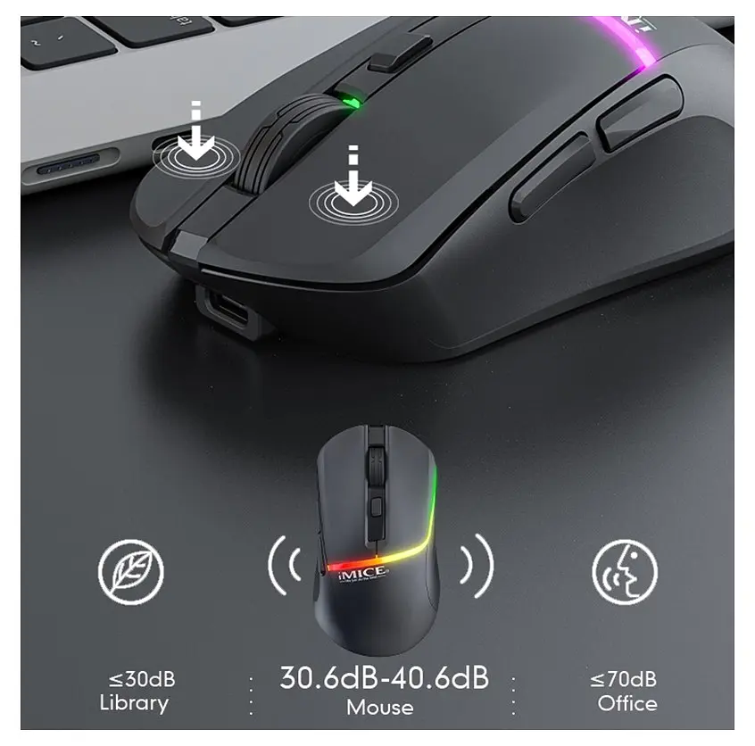 Игровая мышь беспроводная iMICE G-902, 6 кнопок, аккумулятор, 4000 DPI, 2.4Ghz, Bluetooth 5.1 - фото 6