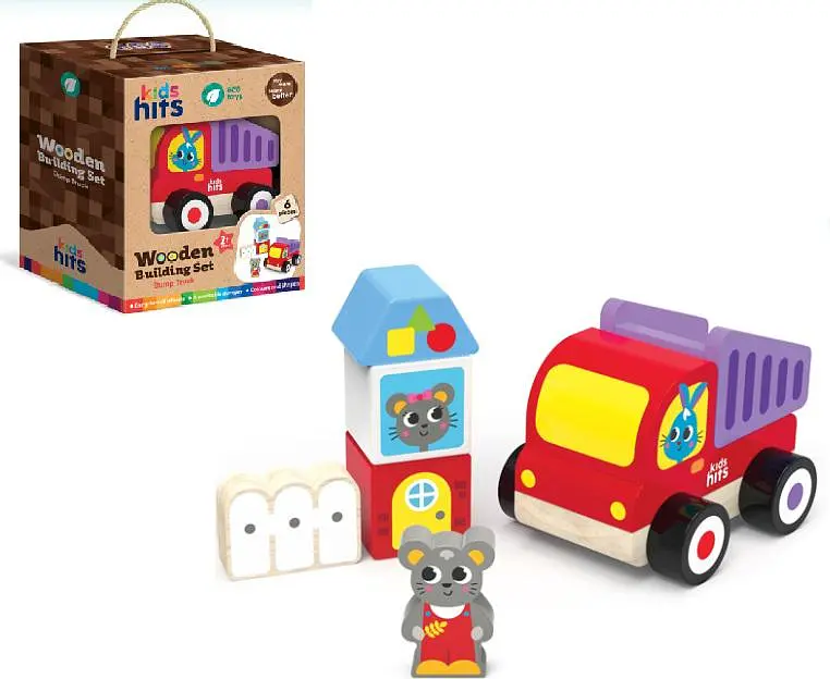 Дерев'яний конструктор Kids hits Wooden Building Set із самоскидом та будиночком (KH20/016)