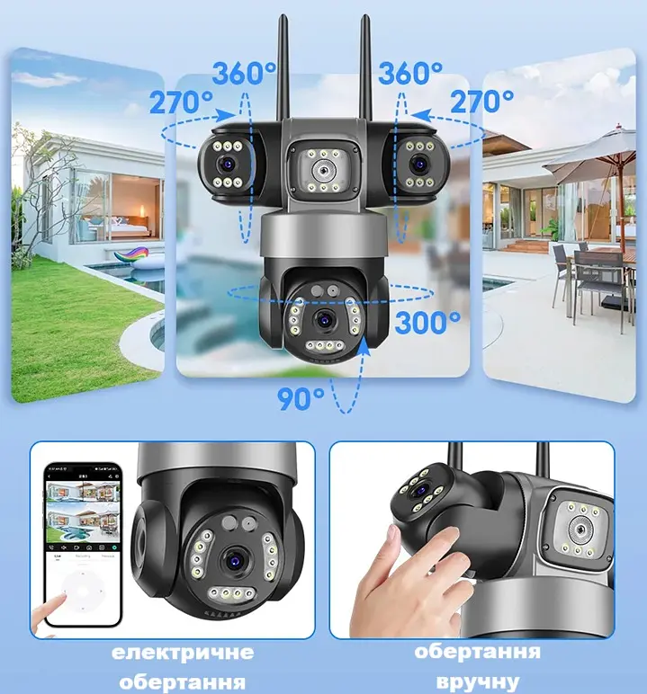 Вулична WiFi камера Besder K4QQ IcSee  15Мп  чорна 3 незалежних об'єктиви поворотні - фото 3