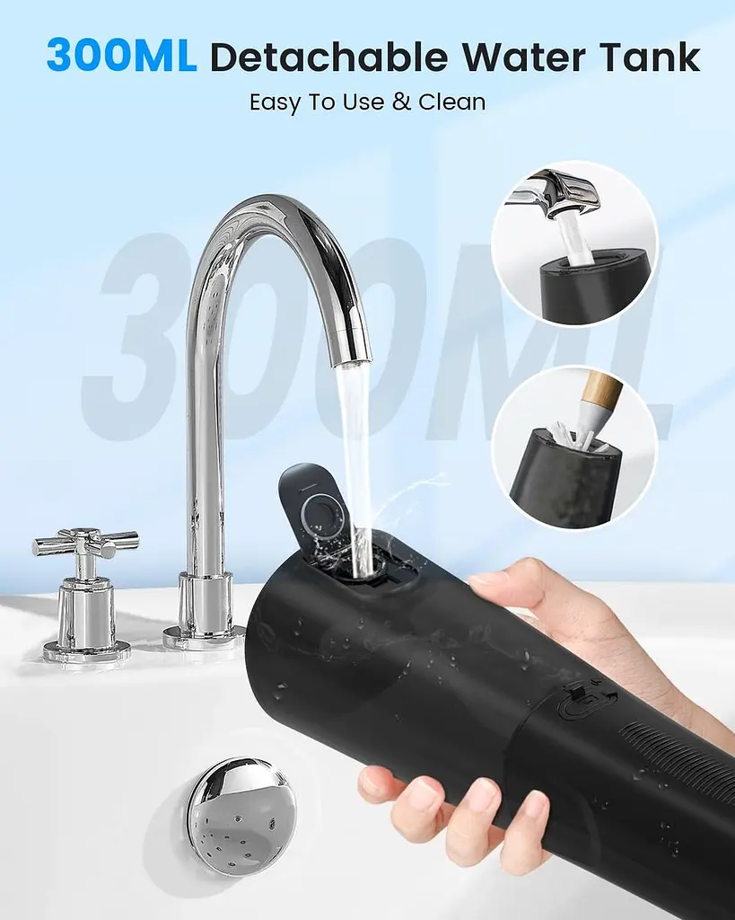 Бездротовий водяний стоматологічний флоссер Water Flosser 9 реактивних наконечників 5 режимів 300ML IPX7 водонепроникний - фото 3