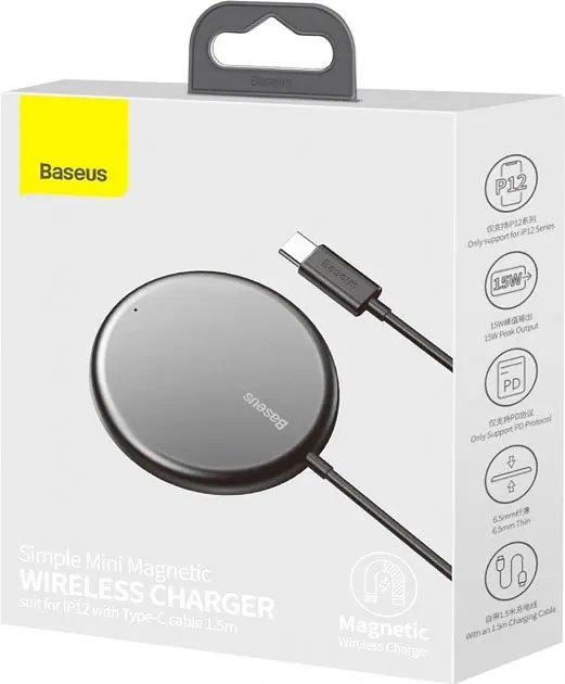 Бездротовий зарядний пристрій Baseus Simple Mini Magnetic Wireless Charger Black (WXJK-F01) [57329] - фото 8