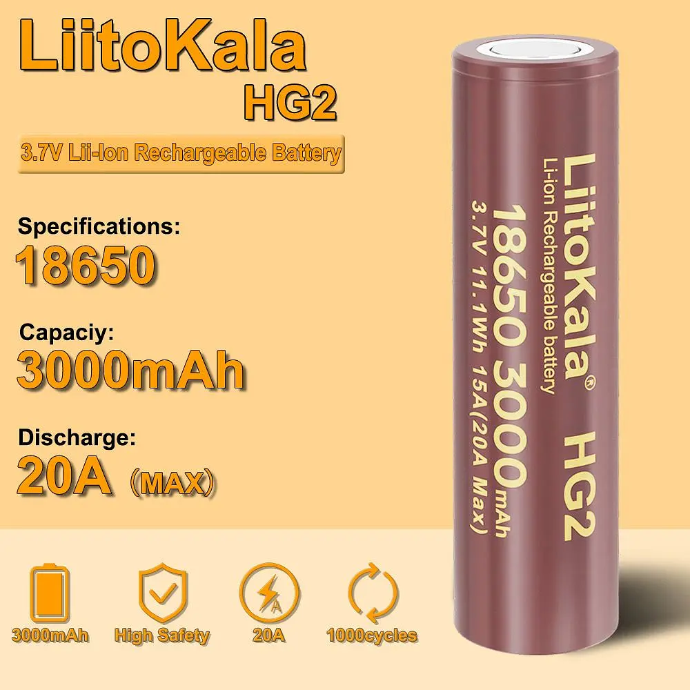 Акумулятор LiitoKala 18650 3000mAh Li-ion 1шт (Lii-HG2) [173782] - фото 5