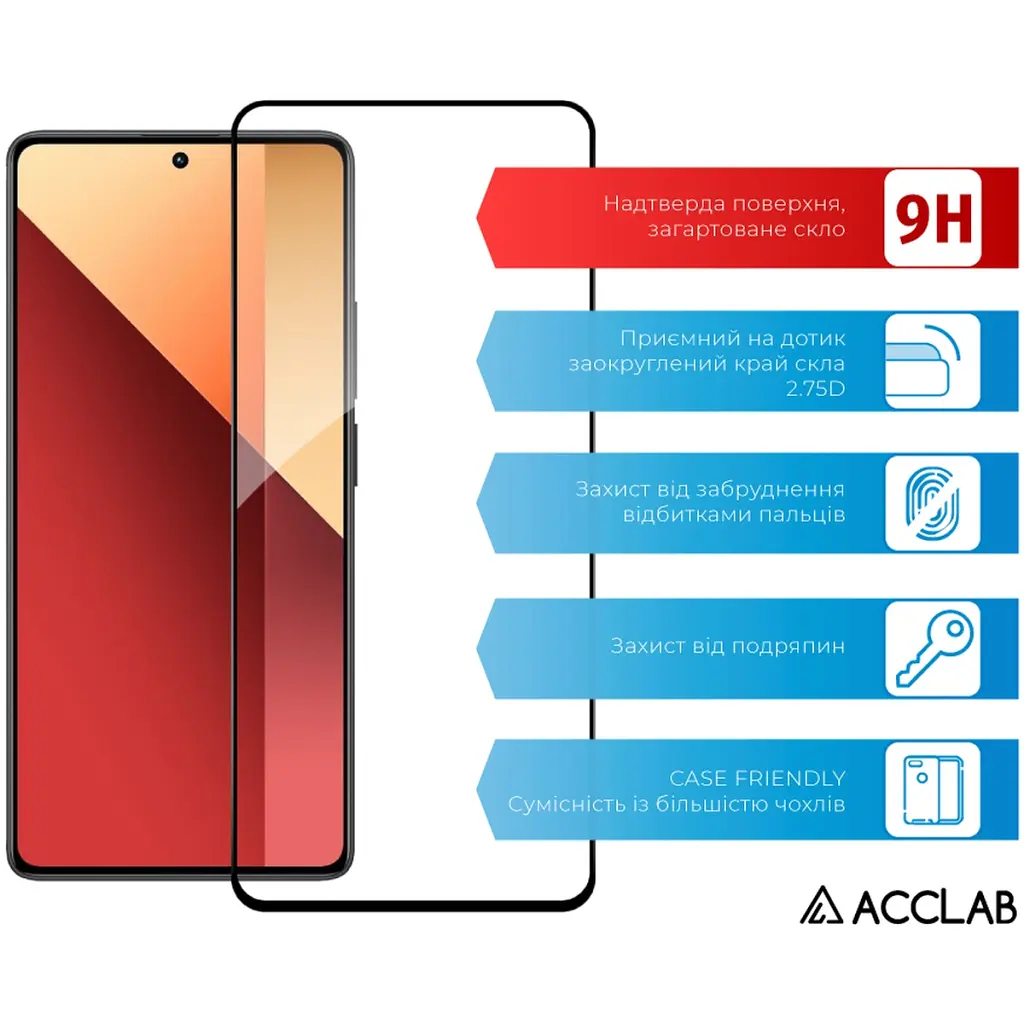 Стекло защитное ACCLAB Full Glue Xiaomi Redmi Note 13 Pro 4G Black (1283126583780) - фото 3