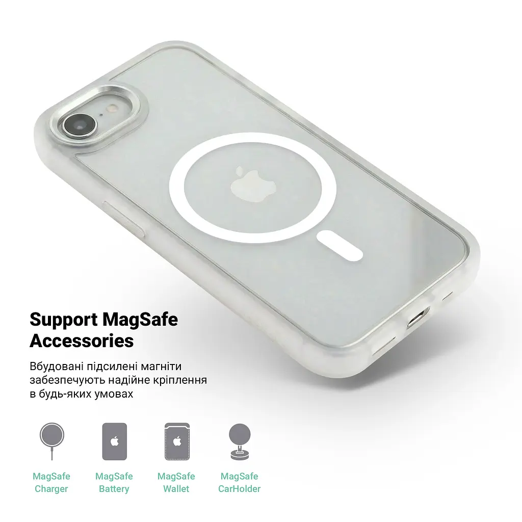 Чехол для Apple iPhone 16e/17e, Unit MagSafe, белый, прозрачный, магсейф, противоударный, магнитный, панель-накладка с поддержкой MagSafe, с поддержкой беспроводной зарядки, TPU+PC, защита всего корпуса, ударостойкий, ArmorStandart (ARM83877) - фото 4