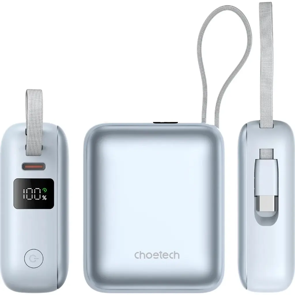 Батарея універсальна Choetech 10000mAh, 35W, PD/3.0, LED Display, buid-in type-C cabel, Blue (B832-LBE) - фото 4