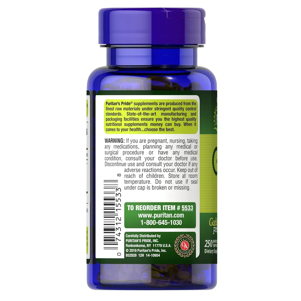Натуральна добавка Puritan's Pride Odorless Garlic 1000 mg, 250 капсул - фото 3