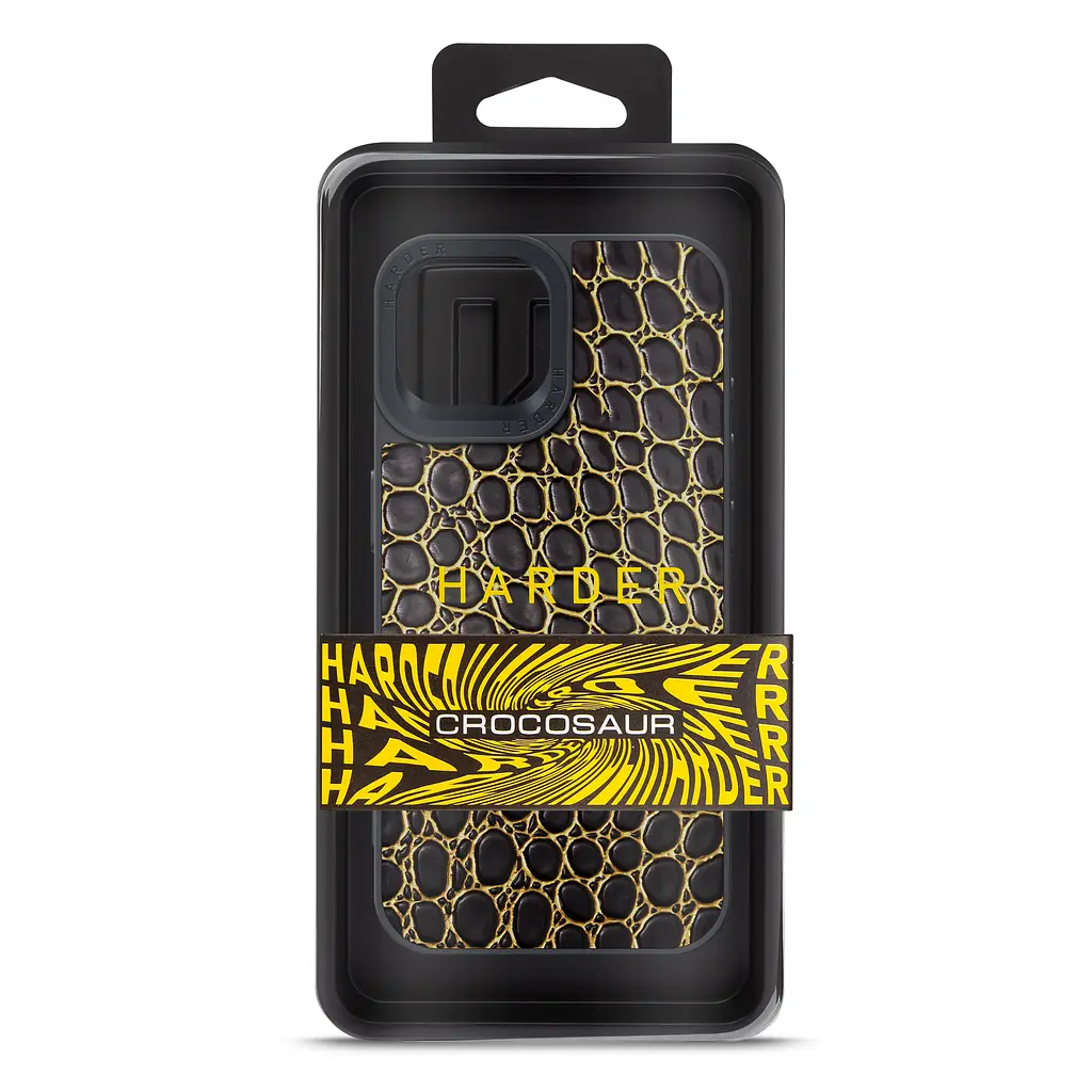 Кожаный чехол для Apple iPhone 15, Harder Crocosaur, черный, термополіуретан ТПУ + экокожа с текстурой крокодила, панель, защита корпуса, противоударный, микрофибра, рамка вокру камеры, защита всего корпуса, (ARM76695) - фото 3