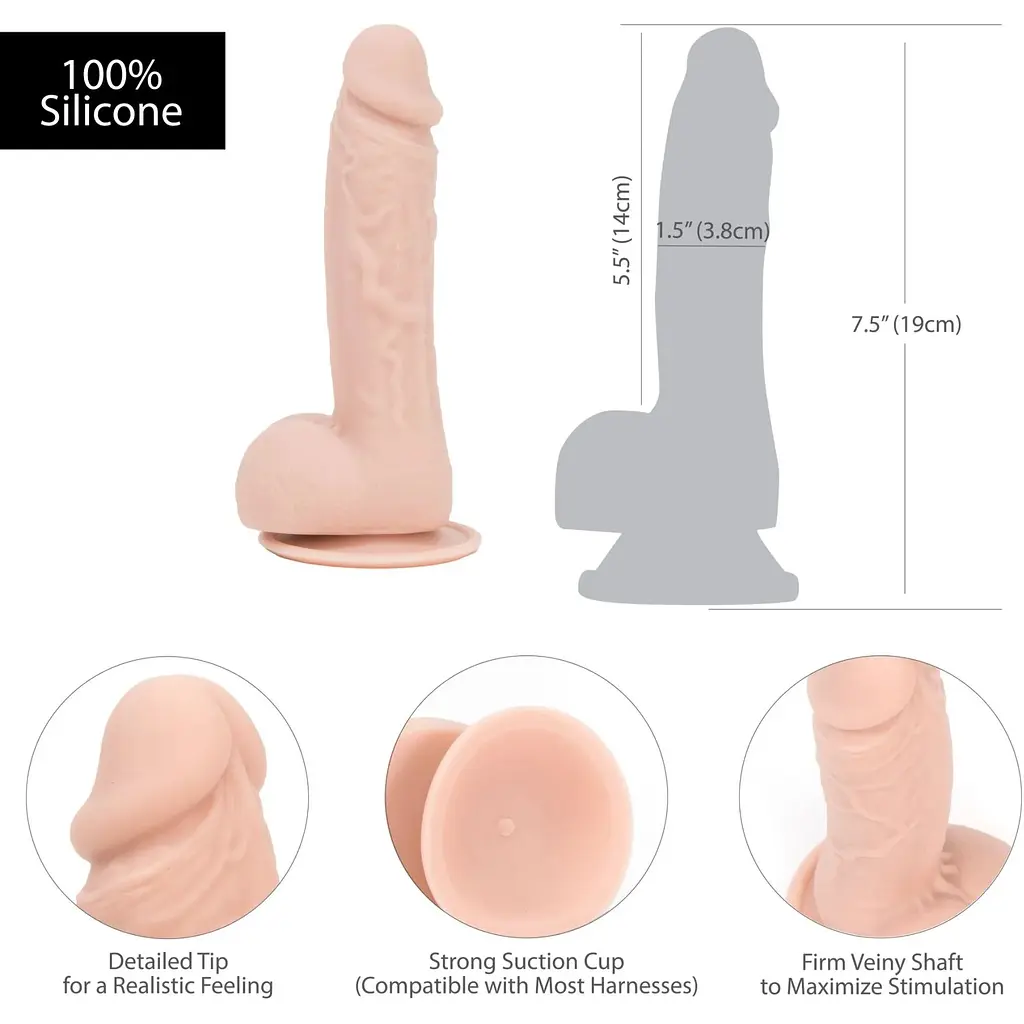 Фалоімітатор Addiction - Mark 7.5 Dildo With Balls, Beige - фото 4