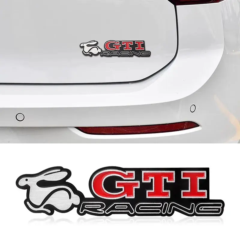 Емблема напис GTI Racing для Volkswagen червона+чорний 159х37 мм метал (на скотчі) - фото 4