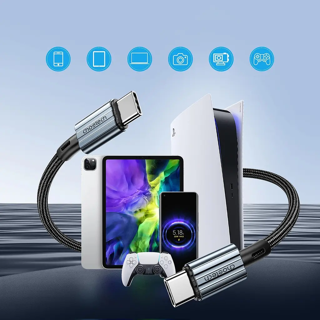 Кабель USB 2.0 Type-C M-M, 1,2 м, 60W обплетення, чорний Choetech - фото 3
