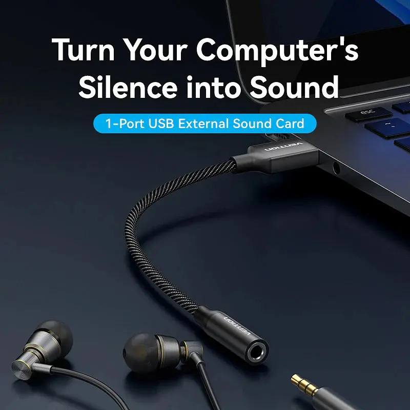 Звукова картка USB AUX jack, TRRS Ear, 0.25 м 96 кГц/24 біт 2-в-1 DSP шумозаглушення Vention - фото 4
