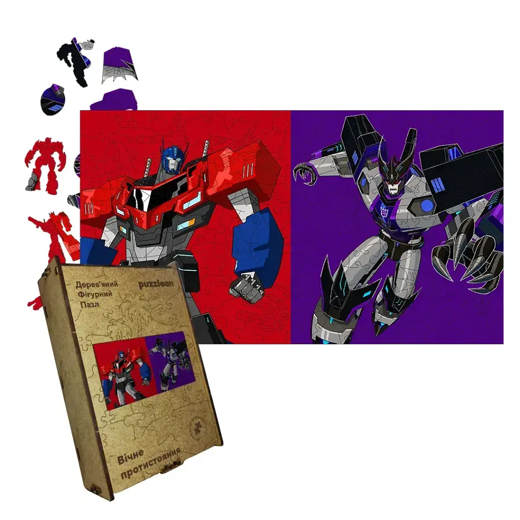 Дерев'яний фігурний пазл puzzlean Вічне протистояння, А3, Дерев'яна коробка 200 елементів