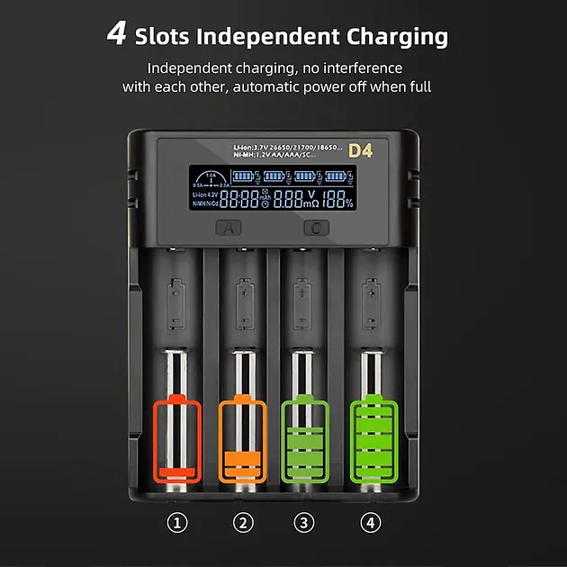 Зарядний пристрій для 4 акумуляторів ESSAGER Battery Charger with LED Indicator For 4 Display - фото 3