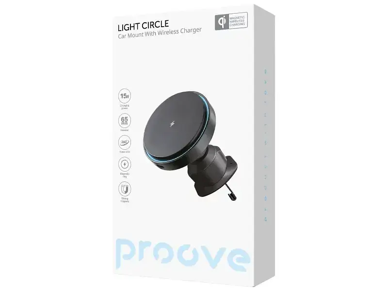 Автотримач з бездротовою зарядкою Proove Light Circle 15W Black (WHLC15010001) - фото 3