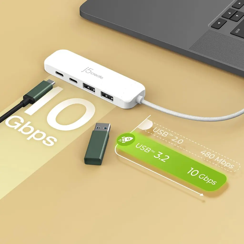 USB-хаб j5create JCH342EW-N USB-C на 2 USB-A/2 USB-C, белый (JCH342EW-N) - фото 6