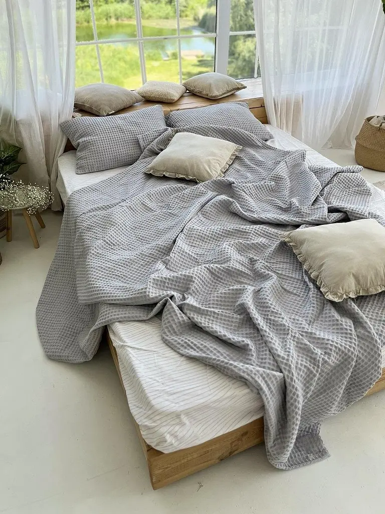 Покривало Zeintex Greece вафельне бавовняне світло-сіре 230х320 см - фото 2