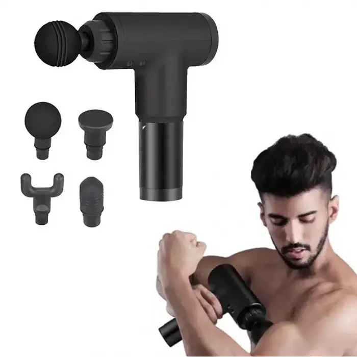 Масажер Акумуляторний для тіла м'язовий портативний ручний 4 насадки Fascial Gun GB-820 Чорний - фото 3