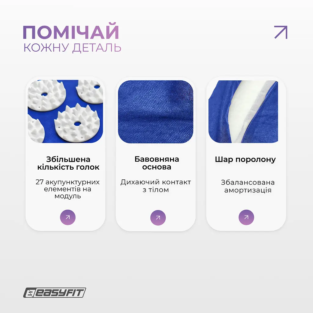 Масажний килимок EasyFit з подушкою (аплікатор Кузнєцова) + чохол Синій з білим - фото 4