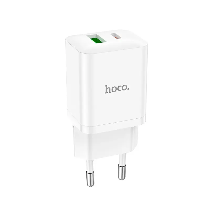 Адаптер зарядний мережевий HOCO Founder N28 1USB і 1Type-C 20W сам блок білий - фото 3